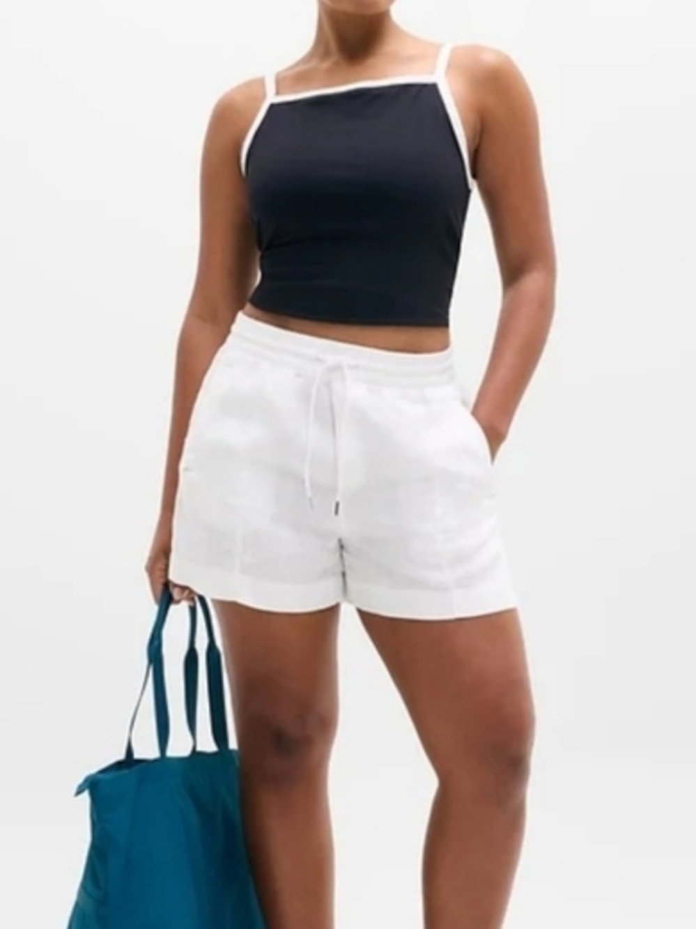 ATHLETA White Drawstring 100% Linen Women's Shorts 4 Pocket Size Small